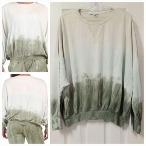 NWT Young Fabulous & Broke Women's Sweatshirt Green Cream Medium Soft Tie-Dye